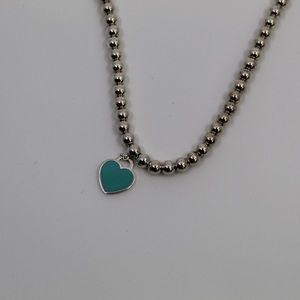 Tiffany Blue Heart Tag Bead Necklace in Silver